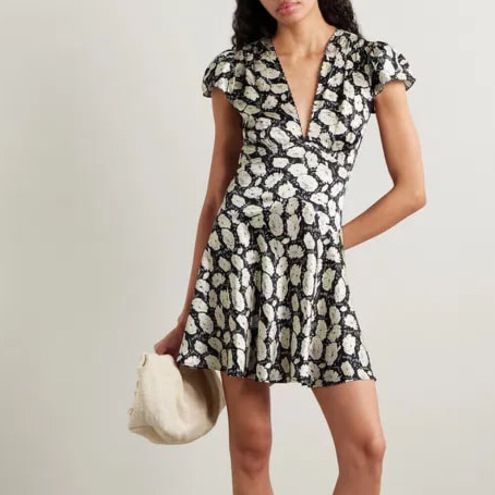 Doen NWOT Dianne Floral-Print Silk-Satin Mini Dress